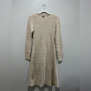Gap Long Sleeve Metallic Gold Textured Dress Size XS Wool Blend With Slip